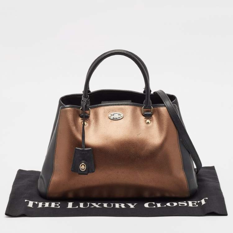 Pre Owned Coach Metallic/Black Leather Margot Carryall Satchel