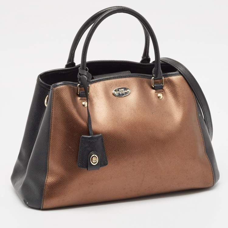 Pre Owned Coach Metallic/Black Leather Margot Carryall Satchel