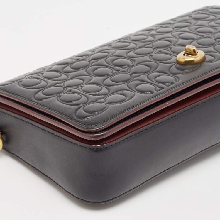 Pre Owned Coach Black Monogram Leather Dinky Crossbody Bag