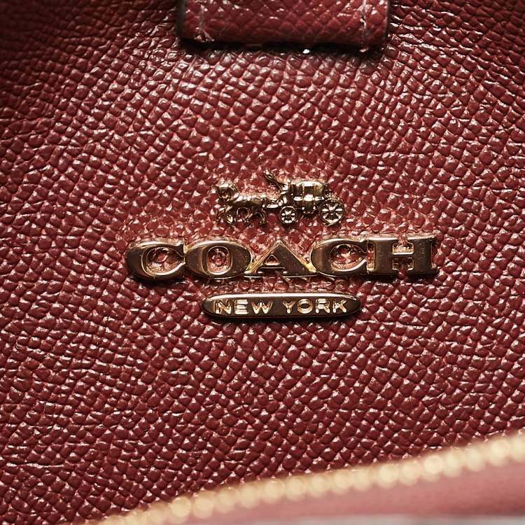 Pre Owned Coach Red/Brown Signature Coated Canvas and Leather Small Town Bucket Bag
