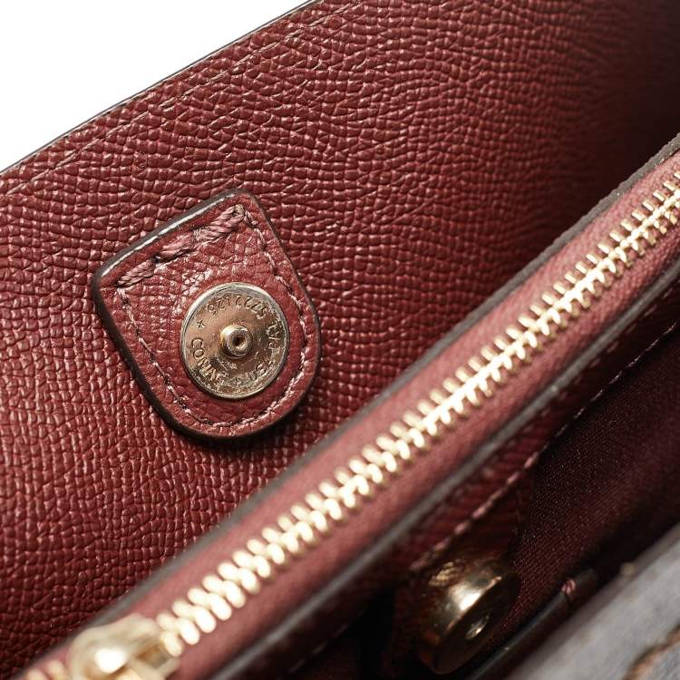 Pre Owned Coach Red/Brown Signature Coated Canvas and Leather Small Town Bucket Bag