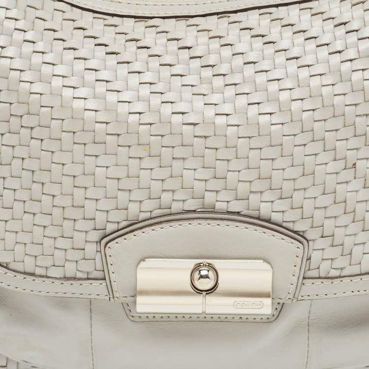 Pre Owned Coach Grey Woven Leather Kristin Hobo