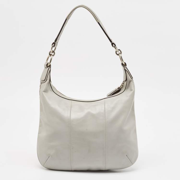 Pre Owned Coach Grey Woven Leather Kristin Hobo