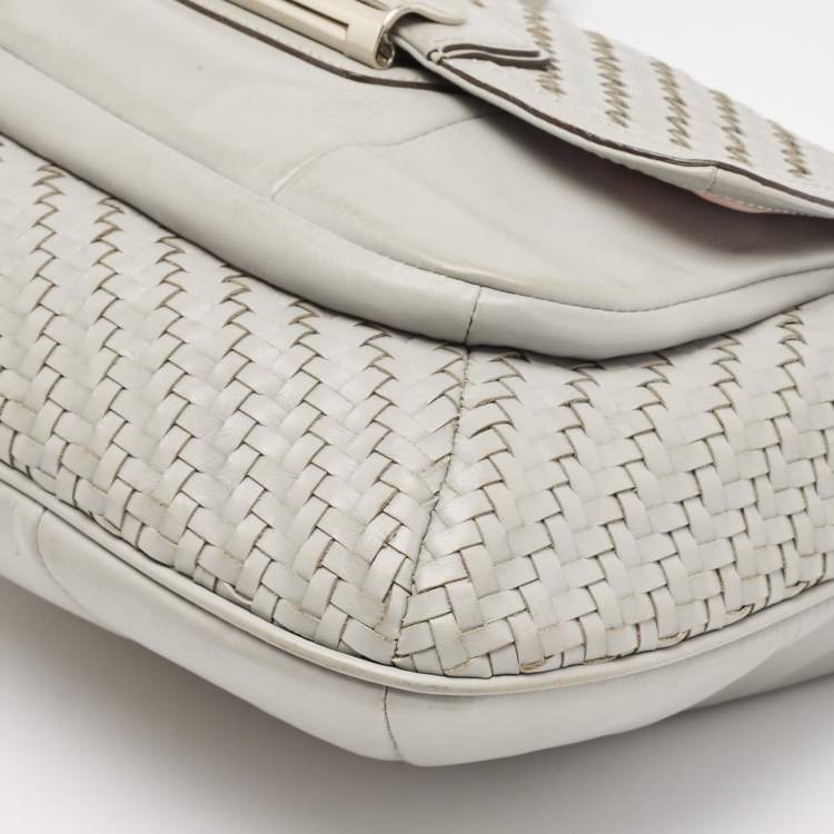 Pre Owned Coach Grey Woven Leather Kristin Hobo