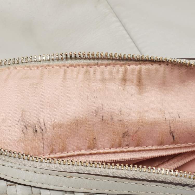 Pre Owned Coach Grey Woven Leather Kristin Hobo