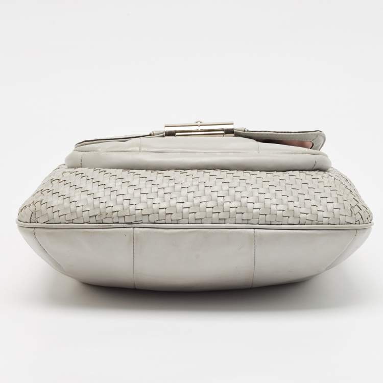 Pre Owned Coach Grey Woven Leather Kristin Hobo