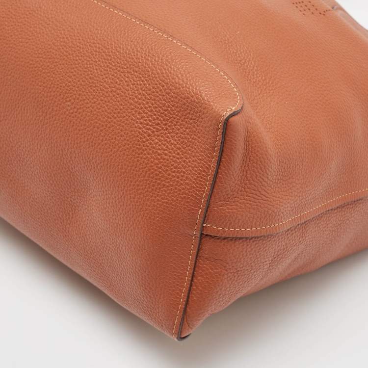 Pre Owned Coach Brown Leather Perforated Logo Kia Shopper Tote