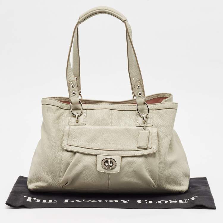 Pre Owned Coach Grey Leather Front Pocket Tote