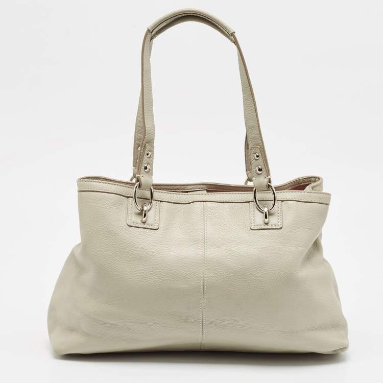 Pre Owned Coach Grey Leather Front Pocket Tote