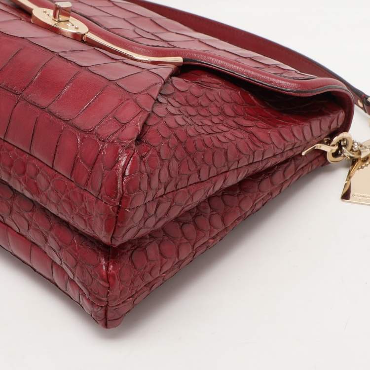 Pre Owned Coach Burgundy Croc Embossed Leather Shoulder Bag