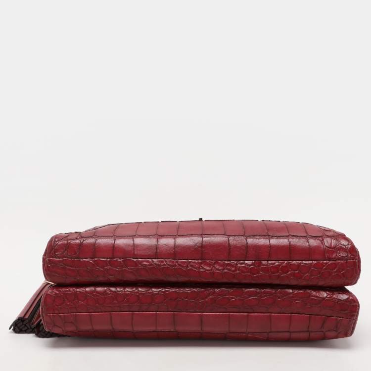 Pre Owned Coach Burgundy Croc Embossed Leather Shoulder Bag