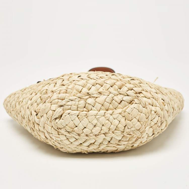 Pre Owned Coach Beige/Brown Raffia and Leather Structured 16 Tote 