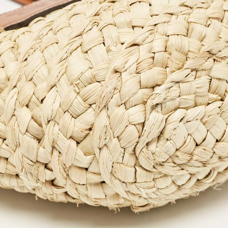 Pre Owned Coach Beige/Brown Raffia and Leather Structured 16 Tote 