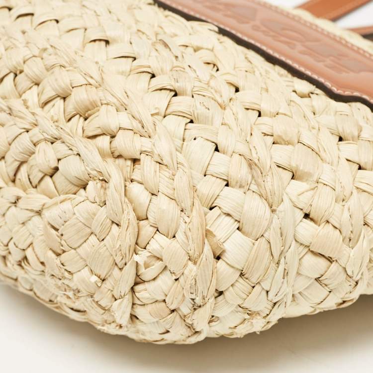 Pre Owned Coach Beige/Brown Raffia and Leather Structured 16 Tote 