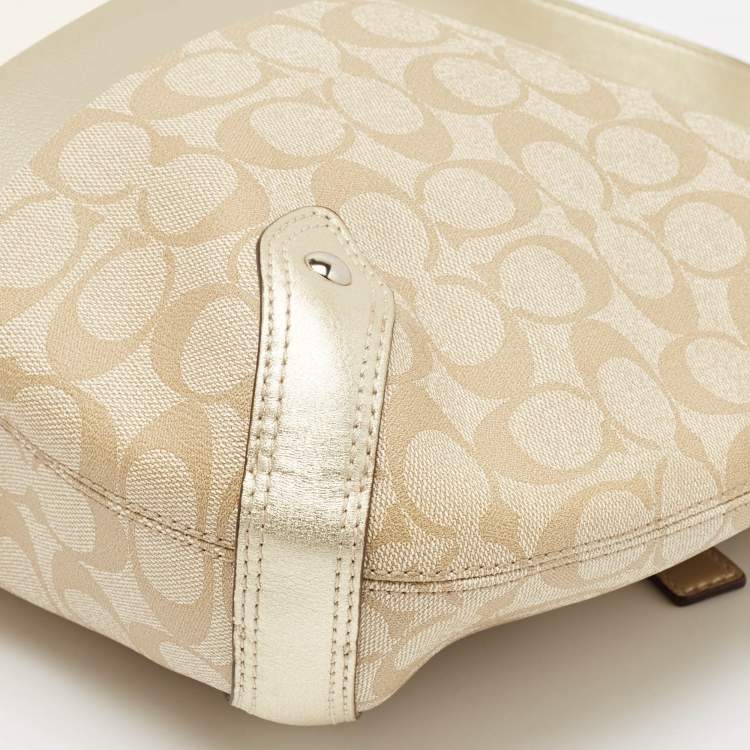Pre Owned Coach Gold/Beige Signature Coated Canvas and Leather Chelsea Heritage Stripe Hobo