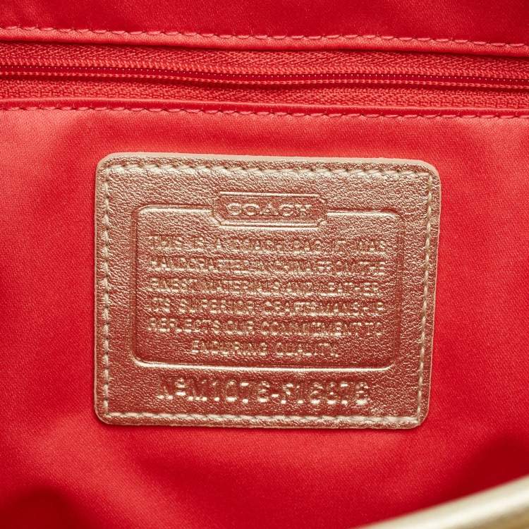 Pre Owned Coach Gold/Beige Signature Coated Canvas and Leather Chelsea Heritage Stripe Hobo