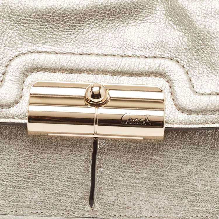 Pre Owned Coach Silver Leather Kristin Flap Shoulder Bag