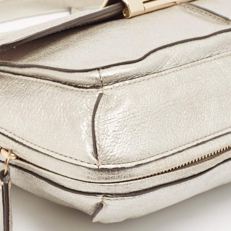 Pre Owned Coach Silver Leather Kristin Flap Shoulder Bag