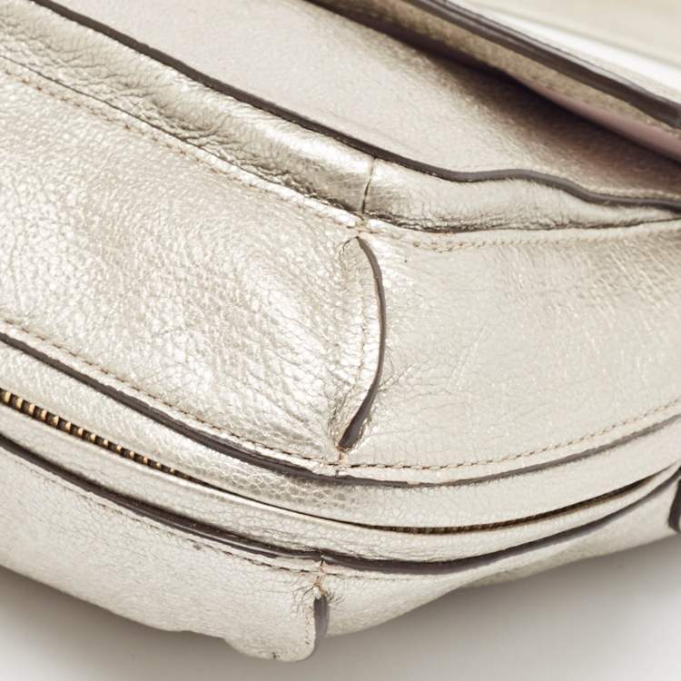 Pre Owned Coach Silver Leather Kristin Flap Shoulder Bag