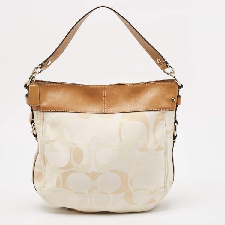 Pre Owned Coach Brown/Beige Op Art Signature Fabric and Leather Zoe Hobo