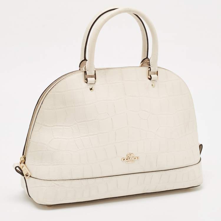 Pre Owned Coach Off White Croc Embossed Leather Sierra Satchel