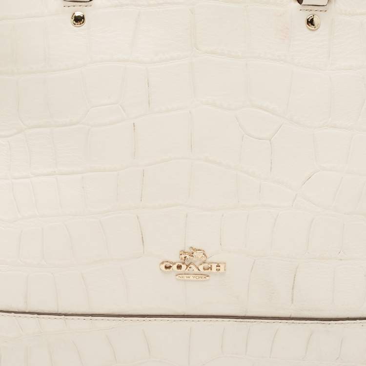 Pre Owned Coach Off White Croc Embossed Leather Sierra Satchel