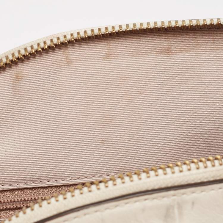 Pre Owned Coach Off White Croc Embossed Leather Sierra Satchel