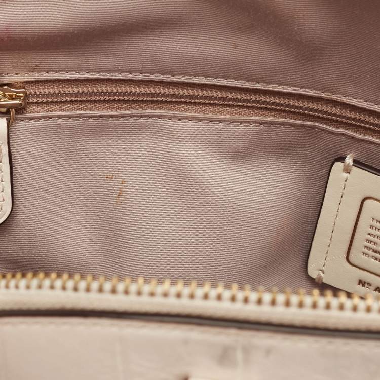Pre Owned Coach Off White Croc Embossed Leather Sierra Satchel