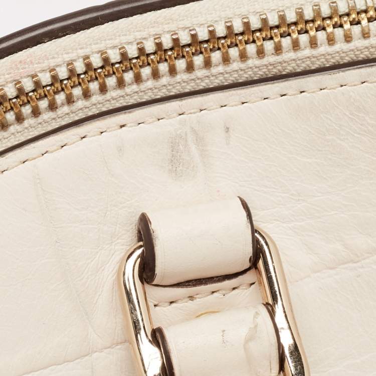 Pre Owned Coach Off White Croc Embossed Leather Sierra Satchel