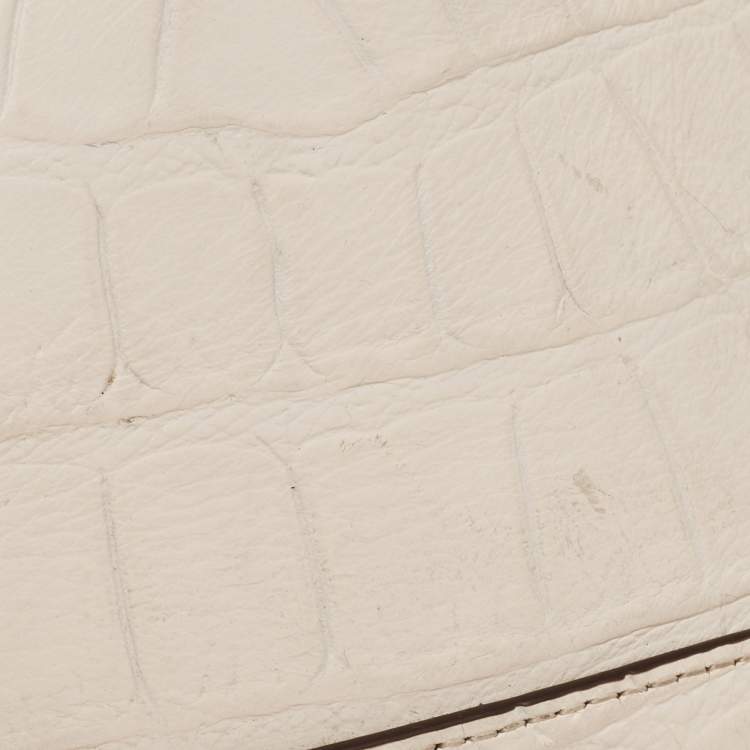 Pre Owned Coach Off White Croc Embossed Leather Sierra Satchel