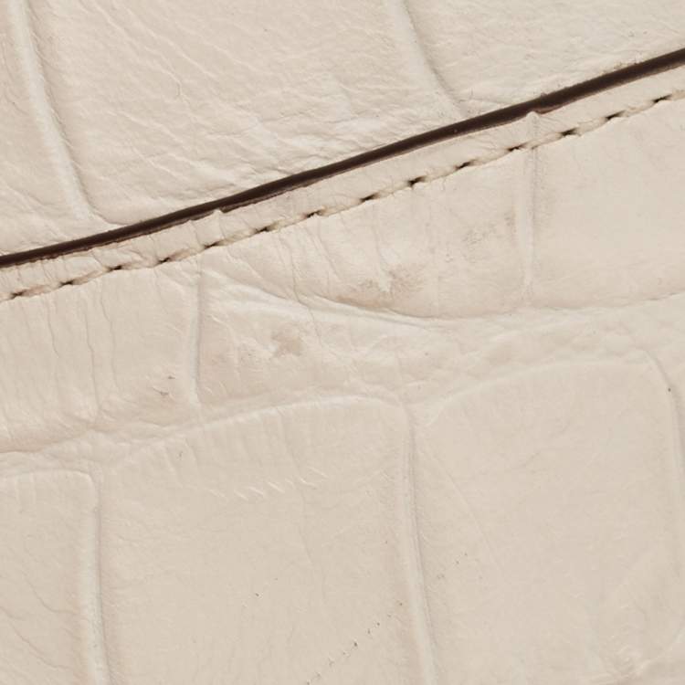 Pre Owned Coach Off White Croc Embossed Leather Sierra Satchel