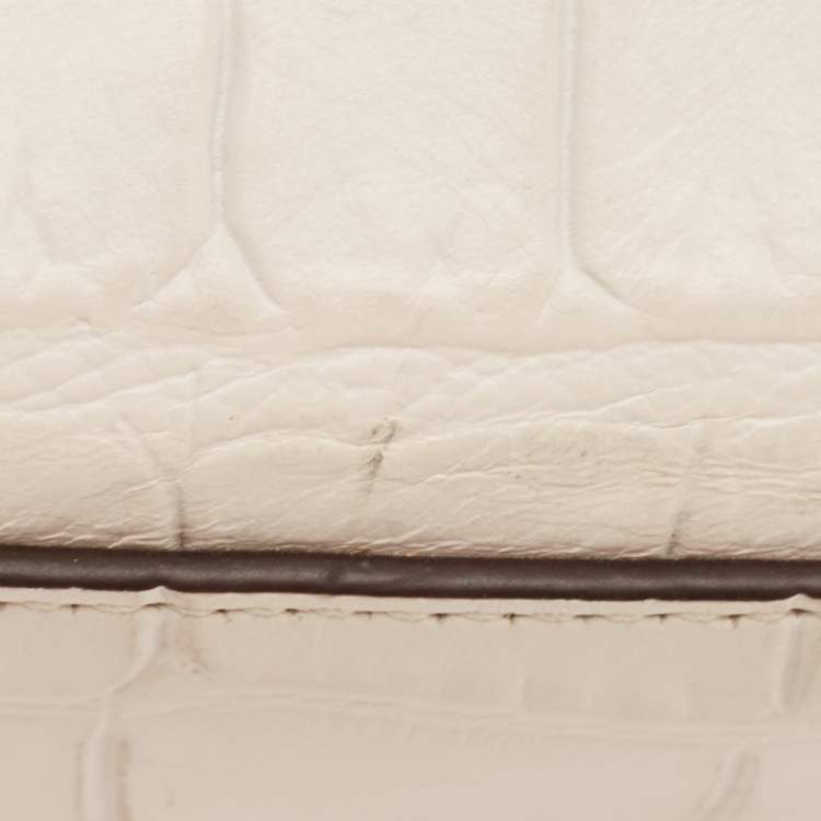 Pre Owned Coach Off White Croc Embossed Leather Sierra Satchel
