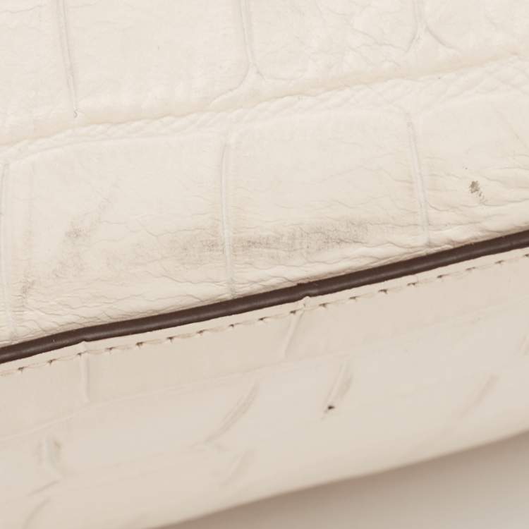 Pre Owned Coach Off White Croc Embossed Leather Sierra Satchel