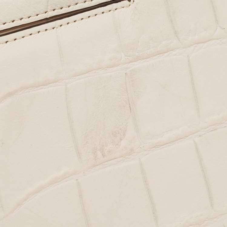 Pre Owned Coach Off White Croc Embossed Leather Sierra Satchel