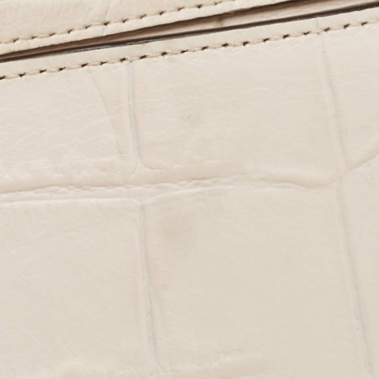 Pre Owned Coach Off White Croc Embossed Leather Sierra Satchel