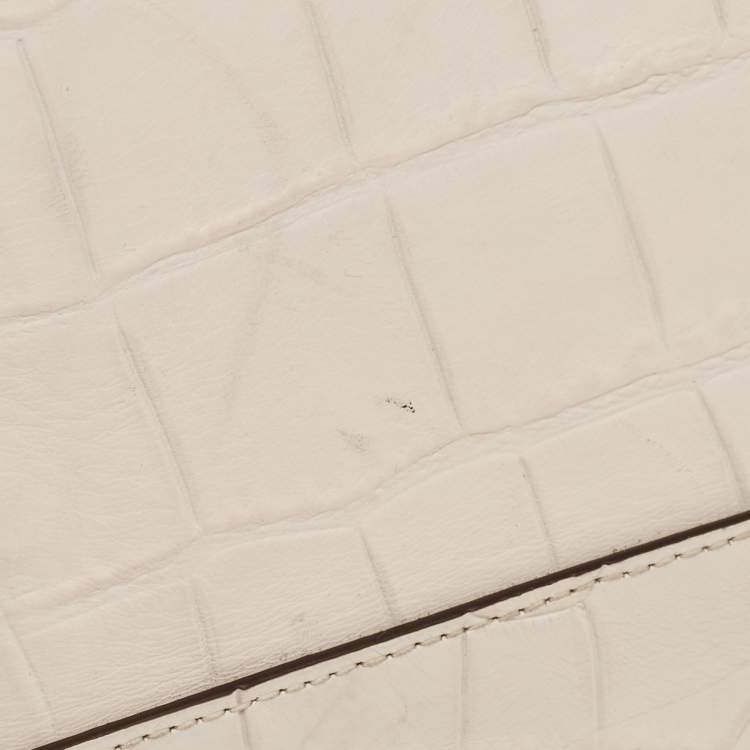 Pre Owned Coach Off White Croc Embossed Leather Sierra Satchel