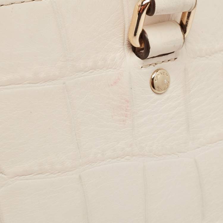 Pre Owned Coach Off White Croc Embossed Leather Sierra Satchel
