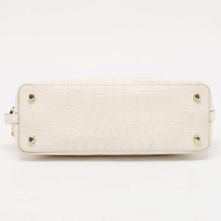 Pre Owned Coach Off White Croc Embossed Leather Sierra Satchel