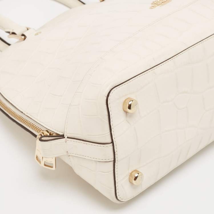 Pre Owned Coach Off White Croc Embossed Leather Sierra Satchel