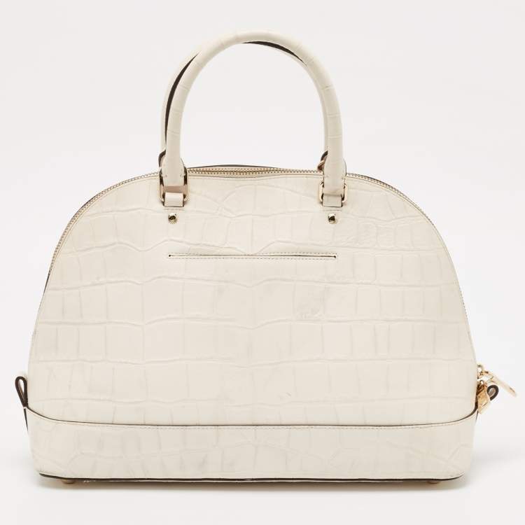 Pre Owned Coach Off White Croc Embossed Leather Sierra Satchel