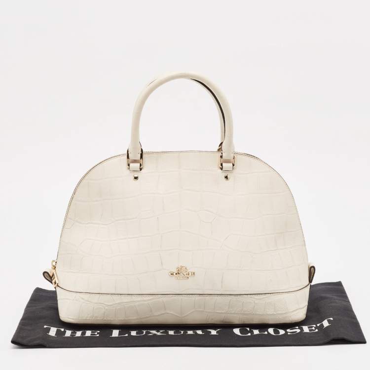 Pre Owned Coach Off White Croc Embossed Leather Sierra Satchel