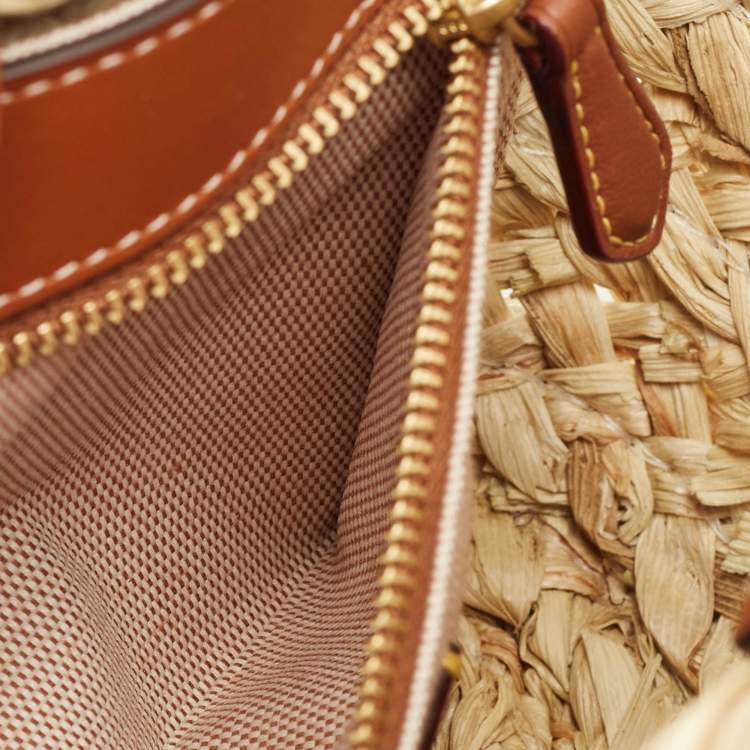 Pre Owned Coach Beige/Brown Straw and Leather Structured 16 Tote 