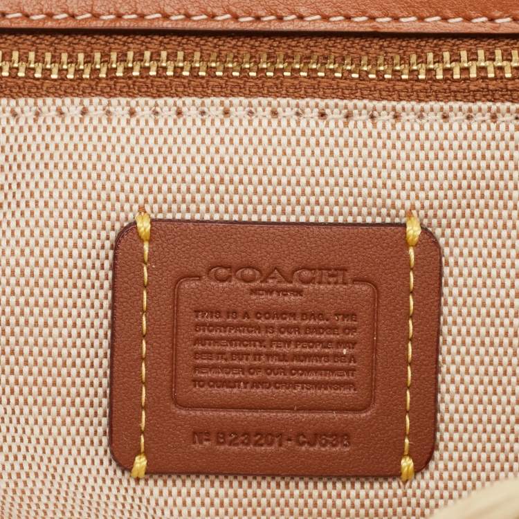 Pre Owned Coach Beige/Brown Straw and Leather Structured 16 Tote 