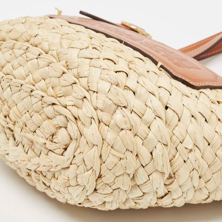 Pre Owned Coach Beige/Brown Straw and Leather Structured 16 Tote 