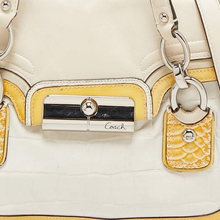 Pre Owned Coach Tricolor Croc Embossed and Leather Kristin Flap Satchel
