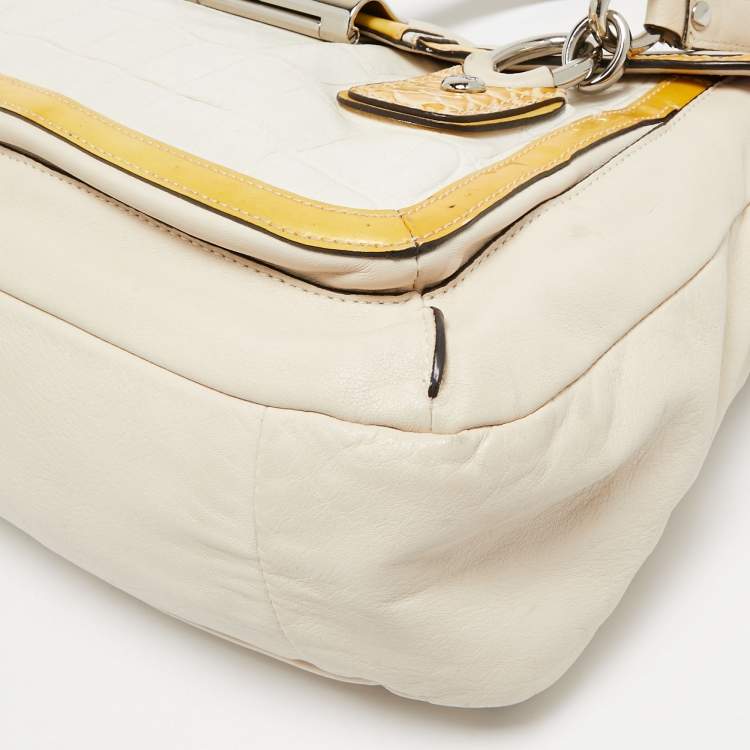 Pre Owned Coach Tricolor Croc Embossed and Leather Kristin Flap Satchel
