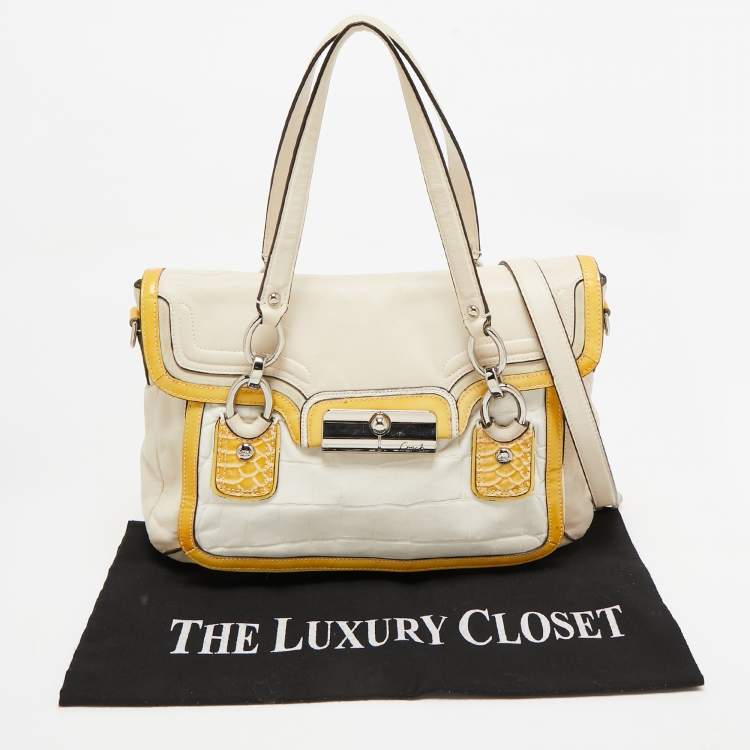 Pre Owned Coach Tricolor Croc Embossed and Leather Kristin Flap Satchel