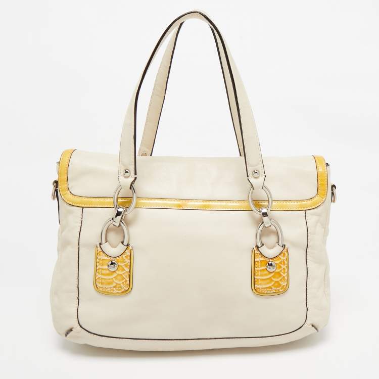 Pre Owned Coach Tricolor Croc Embossed and Leather Kristin Flap Satchel