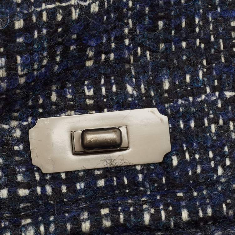 Pre Owned Coach Navy Blue Tweed and Leather Chelsea Turnlock Shoulder Bag