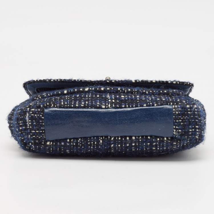 Pre Owned Coach Navy Blue Tweed and Leather Chelsea Turnlock Shoulder Bag